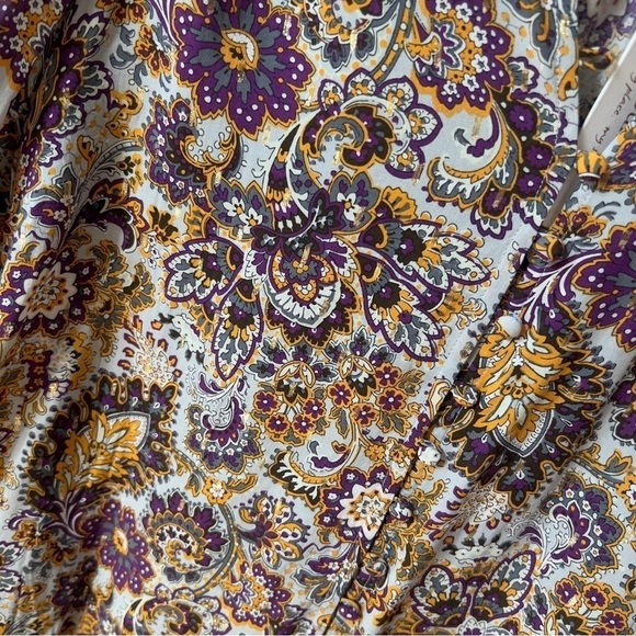 Soft Surroundings Women’s Sz L Metallic Floral Paisley Blouse Shirt Top Gold NWT - Picture 6 of 11